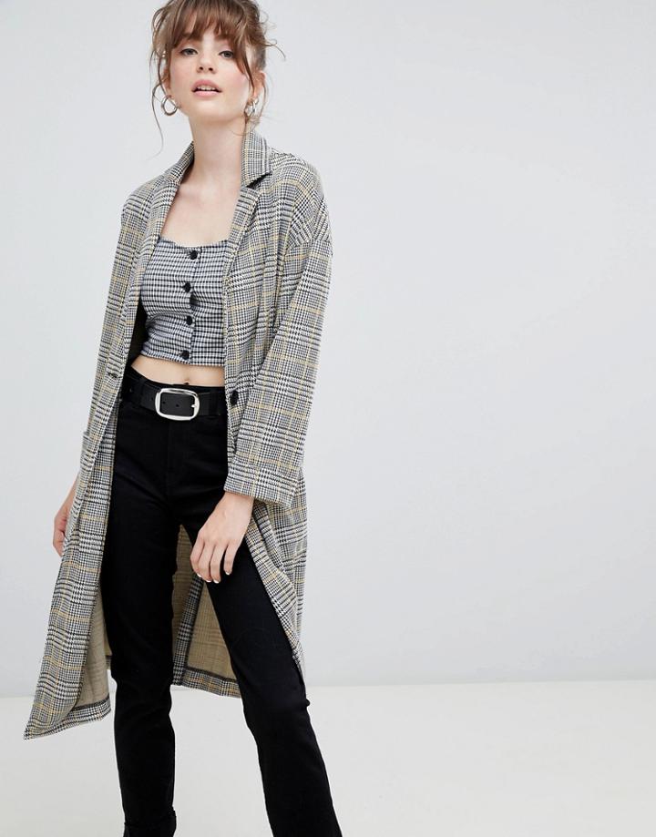 New Look Check Textured Duster Coat - Black