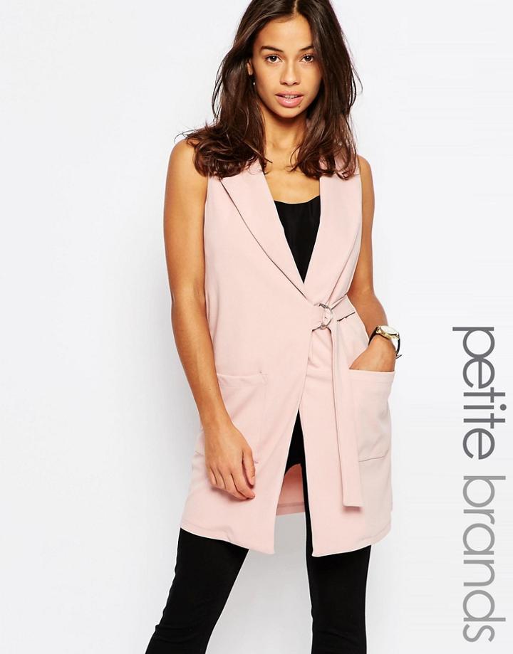 New Look Petite Crepe Sleeveless Jacket - Pink