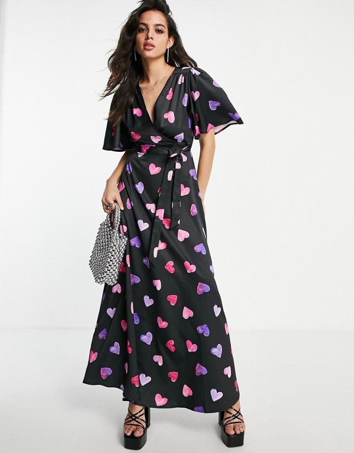 Twisted Wunder Maxi Tea Dress In Contrasting Heart Print-red