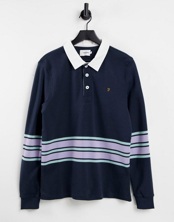 Farah Long Sleeve Rugby Polo Shirt In Navy