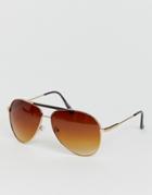 Jeepers Peepers Aviator Sunglasses In Gold - Brown