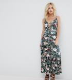 Asos Petite Cami Satin Jumpsuit With Lace Up Front In Floral Print - Multi