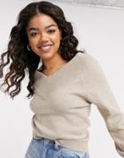 Jdy Shanon Long Sleeve Off The Shoulder Sweater In Beige-neutral