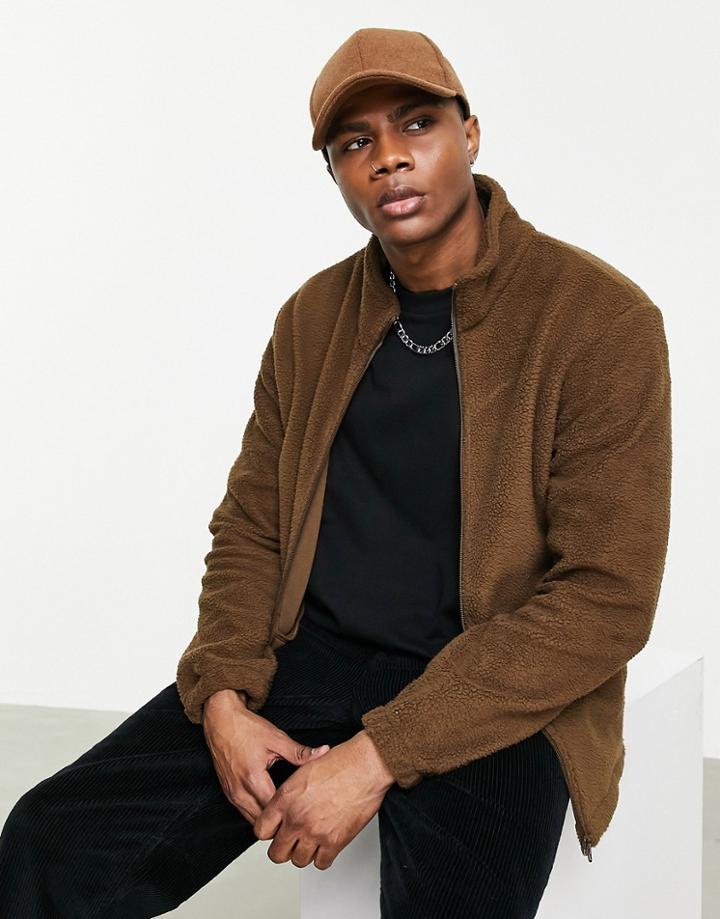 Jack & Jones Originals Oversized Fleece In Brown Teddy Fleece