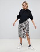 Influence Leopard Print Midi Skirt With Slits - Brown
