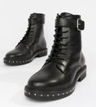 Asos Design Wide Fit Algebra Leather Lace Up Boots-black