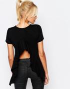 Fashion Union T-shirt With Open Frill Back - Black
