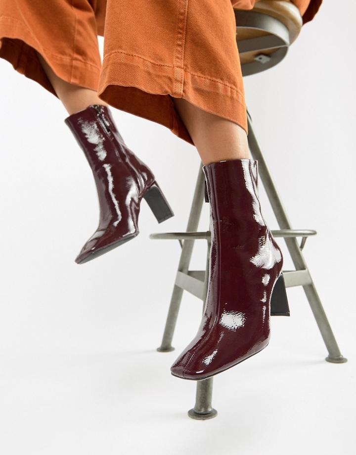 Bershka Patent Ankle Boot - Red