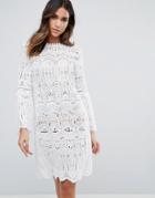 Amy Lynn Lace Shift Dress With Flute Sleeve - White