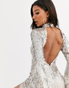 Rare London Flare Sleeve Sequin Dress With Cut Out Back Detail