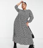 Glamorous Curve Midi Smock Dress With Pleated Hem In Retro Daisy Print-black