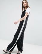 Asos Minimal Wide Leg Jumpsuit With Side Stripe And Splits - Black