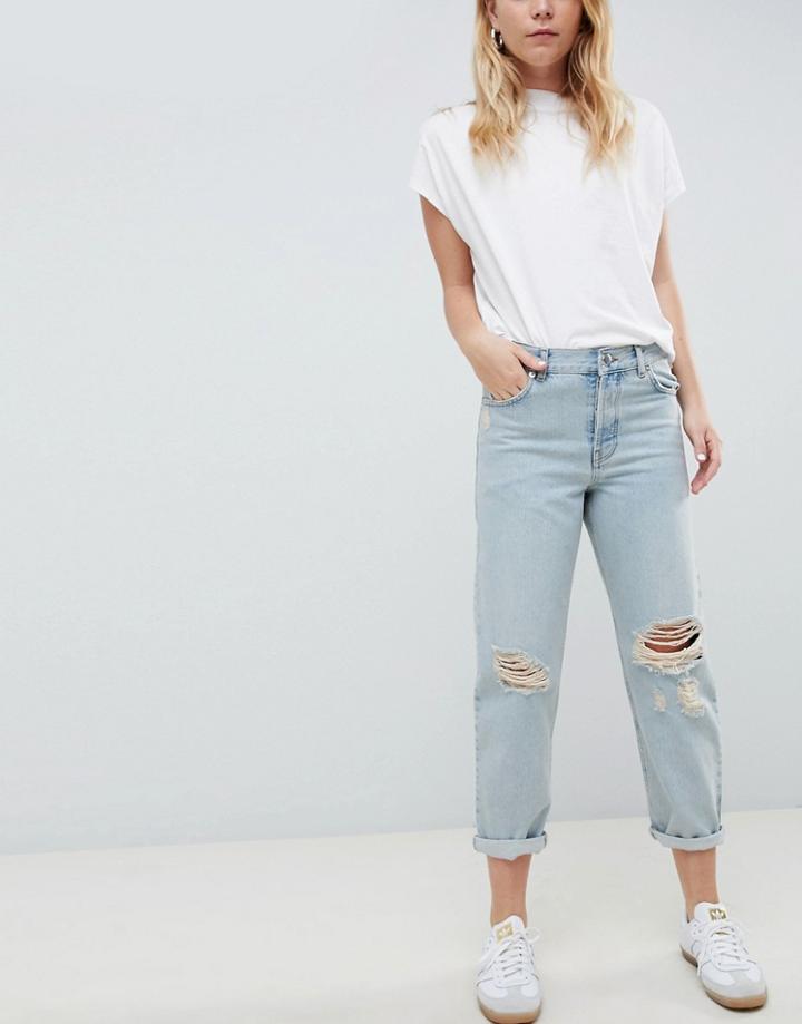Asos Design Relaxed Boyfriend Jeans In Trinity Wash - Blue
