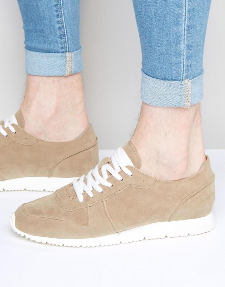 Asos Retro Sneakers In Relaxed Stone Faux Suede - Stone