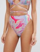 Asos Colorful Marble Print High Leg High Waist Bikini Bottom - Multi