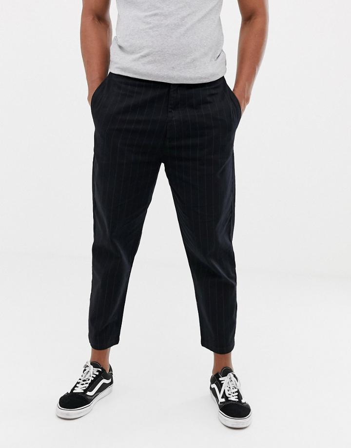 Bershka Carrot Fit Pants With Pin Stripe In Black - Black