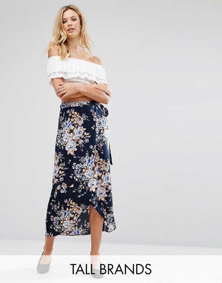 Vero Moda Tall Floral Wrap Maxi Skirt - Navy