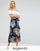 Vero Moda Tall Floral Wrap Maxi Skirt - Navy