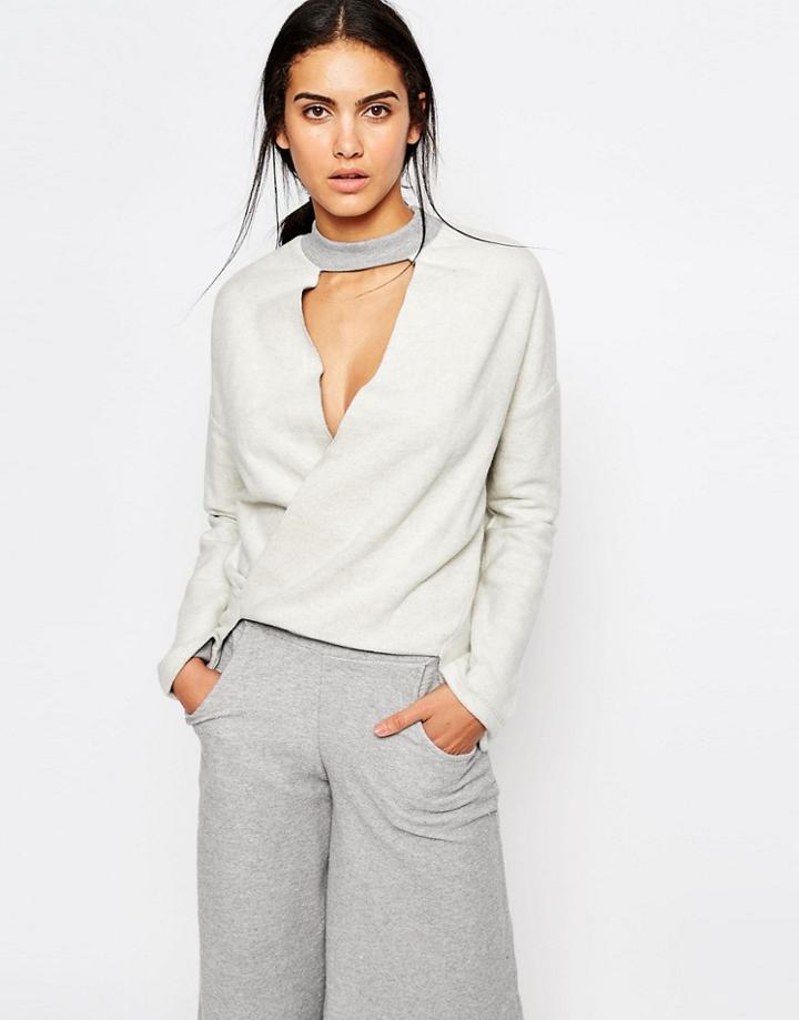 Missguided Choker Detail Wrap Front Sweatshirt - Gray