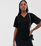 Asos Design Tall Popper Front T-shirt Dress In Rib - Black