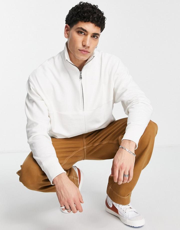 Asos Design Oversized Half Zip Sweatshirt With Panel Details In White - Part Of A Set