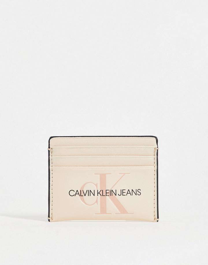 Calvin Klein Jeans Debossed Monogram Logo Card Holder In Cream-white