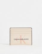 Calvin Klein Jeans Debossed Monogram Logo Card Holder In Cream-white