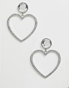 Asos Design Earrings In Heart Design With Crystals In Silver Tone - Silver