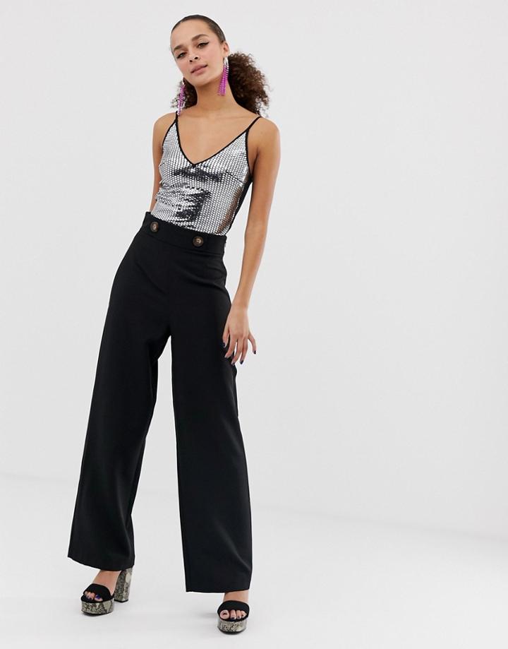 Miss Selfridge Wide Leg Pants With High Waist In Black - Black