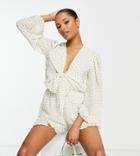 Glamorous Petite Bow Detail Flippy Romper In Yellow Micro Floral-white