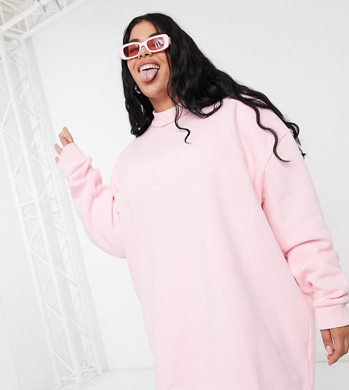 Collusion Plus Exclusive Sweatshirt Dress In Pink