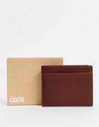 Asos Design Leather Wallet In Vintage Brown