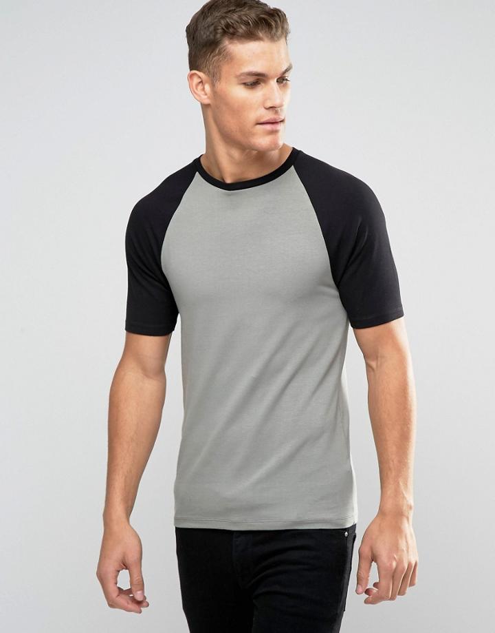 Asos Muscle T-shirt With Contrast Raglan Sleeves In Green/black