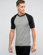 Asos Muscle T-shirt With Contrast Raglan Sleeves In Green/black