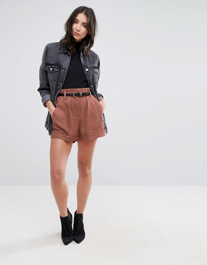 Selected Monna Bucket Waist Shorts - Copper