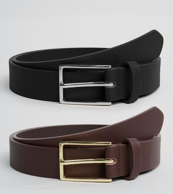 Asos 2 Pack Smart Slim Belt In Faux Leather Save - Multi