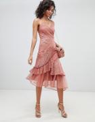 Asos Design Mix & Match Lace & Dobby Cami Dress-pink