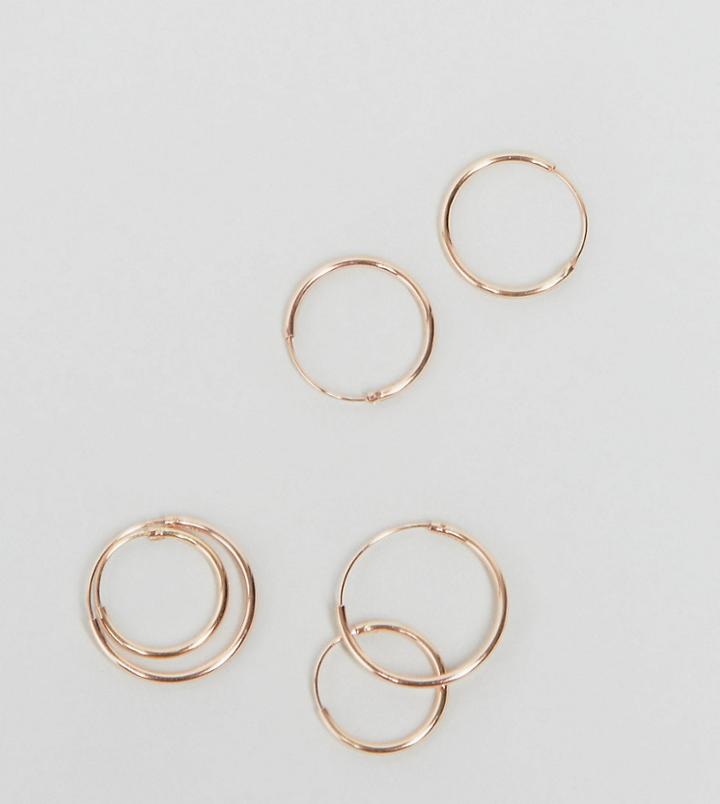 Asos Pack Of 3 Rose Gold Plated Sterling Silver Hoop Earrings - Copper