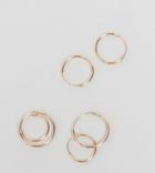 Asos Pack Of 3 Rose Gold Plated Sterling Silver Hoop Earrings - Copper