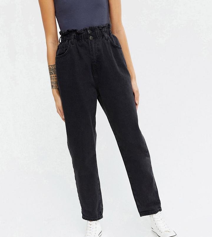 New Look Petite Paperbag Mom Jean In Black