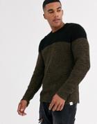Only & Sons Textured Color Block Sweater In Black
