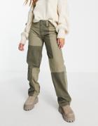 Asos Design Patchwork Utility Pants In Khaki Marble Wash-green