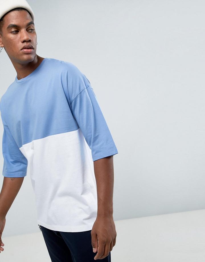 Asos Oversized T-shirt With Color Block - Blue