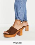 Asos Design Wide Fit Harmony Mid Heeled Platform Mules In Tan-brown