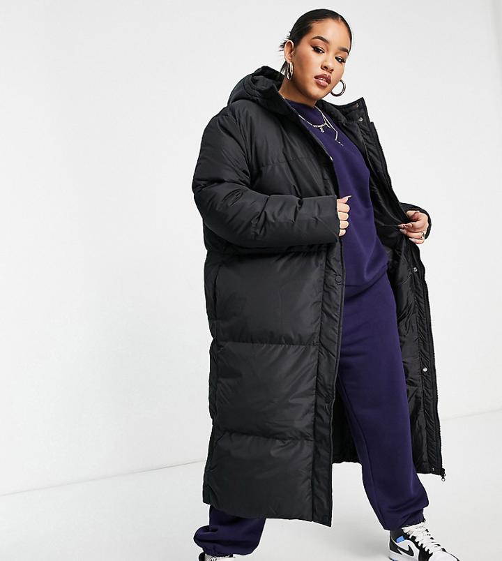 Threadbare Plus Jodie Maxi Puffer Coat In Black