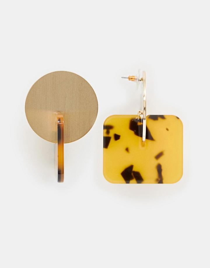 Asos Design Earrings Mixed Metal And Tortoiseshell Square - Multi
