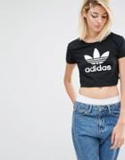Adidas Originals Slim Cropped T-shirt With Trefoil Logo - Black