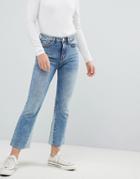 Weekday High Waist Crop Jeans With Hem Insert - Blue