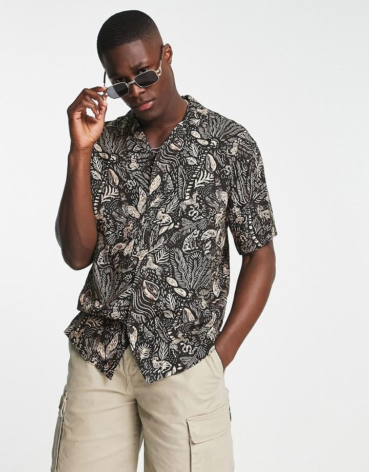 Pull & Bear Wildlife Print Shirt In Black