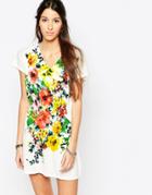 Pussycat London Sun Dress With Floral Placement Print - White